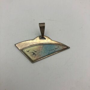 Diane Balit Artist Hand Painted Sterling Silver Necklace Pendant Birds Sky